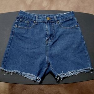 Boohoo High Waist Blue Denim Shorts